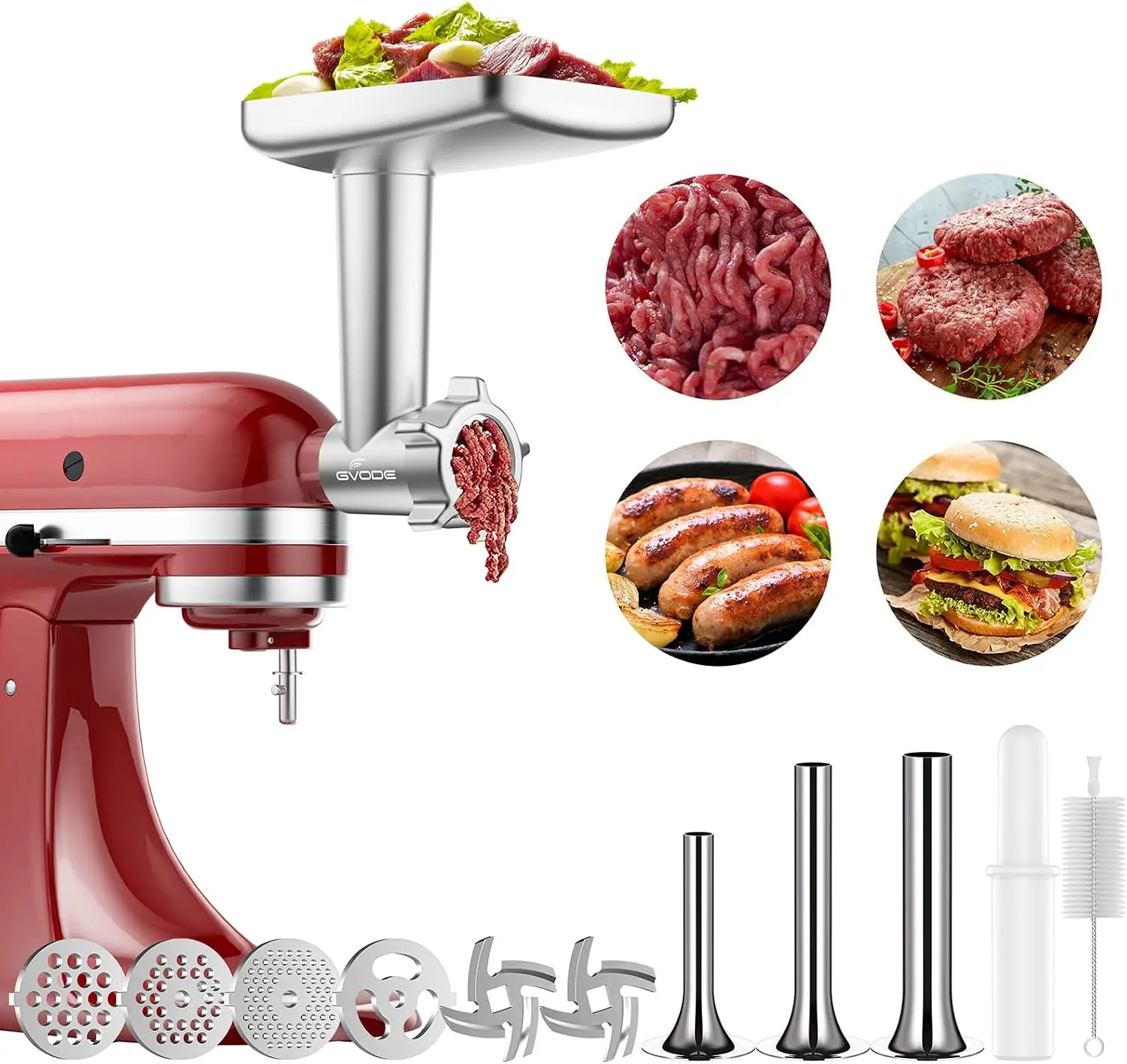 Metal Meat Grinder Attachment for KitchenAid Stand Mixer | Meat Grinders Includes 4 Grinding Plates, 3 Sausage Stuffer Tubes, 2 Grinding Blades, for KitchenAid Mixer Attachments