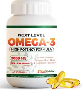 Next Level Omega 3 Fish Oil, 2000mg High Potency Formula, 60 Softgels