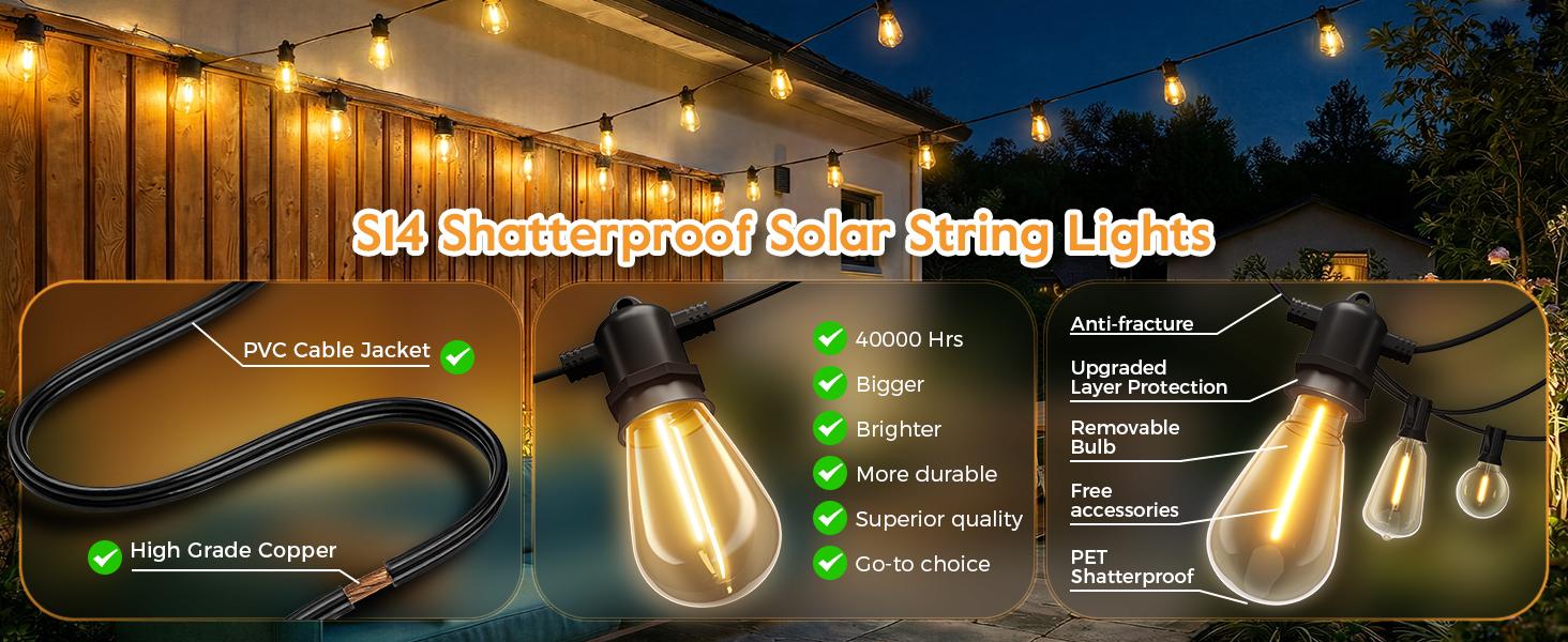 Minetom 100FT Solar String Lights Outdoor Waterproof, 31+2LED S14 Shatterproof Bulb, Patio Lights with Remote Type-C Port Timable, 3 Light Modes Dimmable Solar String Lights for Outside, Yard, Camping Minetom 100FT Solar String Lights Outdoor Waterproof, 31+2LED S14 Shatterproof Bulb, Patio Lights with Remote Type-C Port Timable, 3 Light Modes Dimmable Solar String Lights for Outside, Yard, Camping