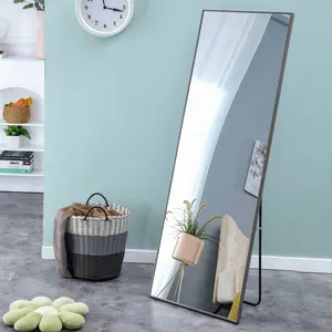 Vintage Baroque Style Full Length Mirror 66Lx36W Gray Solid Wood Frame Wall & Floor Mountable Dressing Mirror for Bedroom Living Room Home Gym Corridor holic