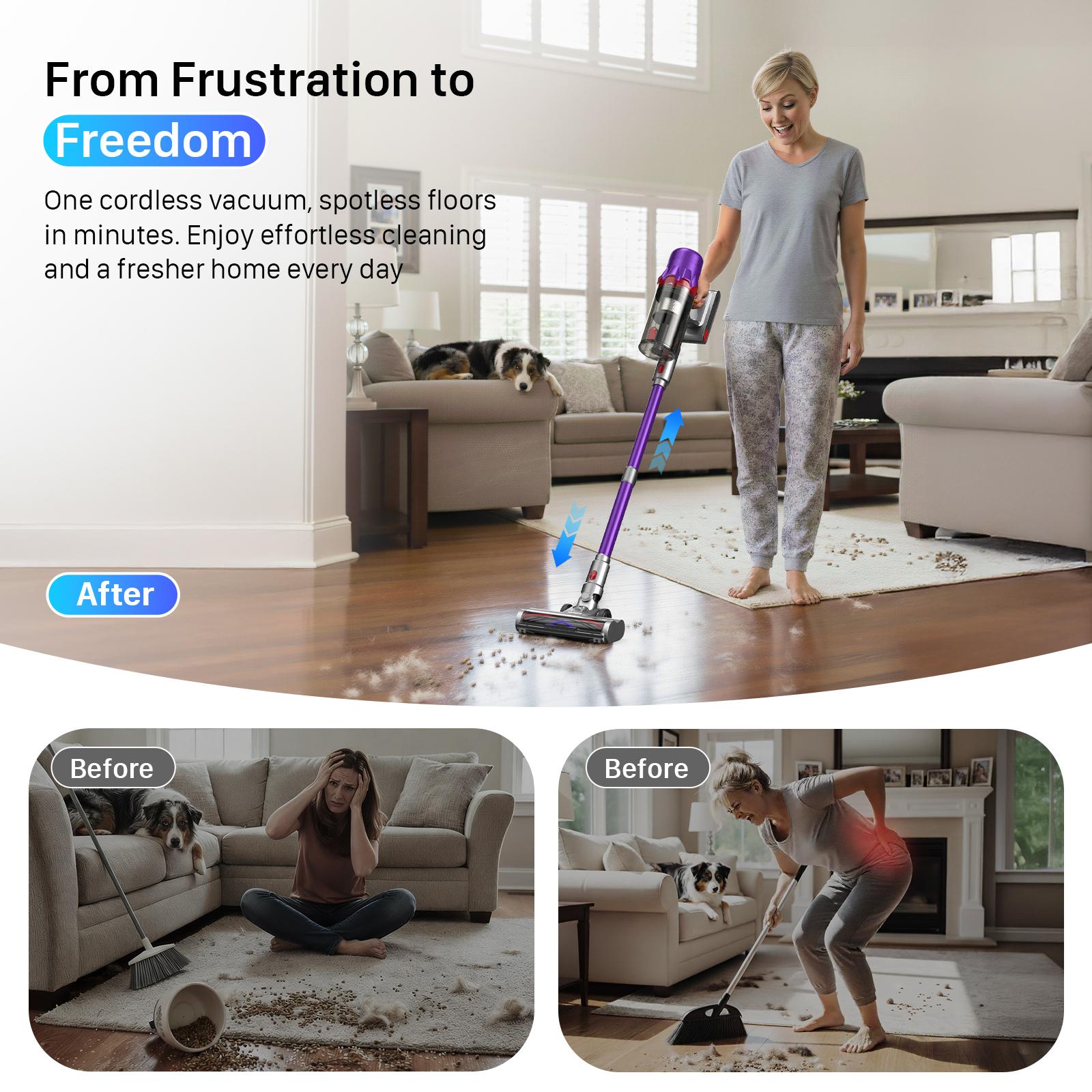Cordless Vacuum Cleaner,Self-Standing Stick Vacuum Cleaners with HEPA Filter,180W Powerfu Suction 45-Min Runtime, Powerful Suction,Lightweight,Anti-Tangle Brush, LED Light,Detachable Battery, Lightweight for Home/Floor/Carpet/Pet Hair/Car.