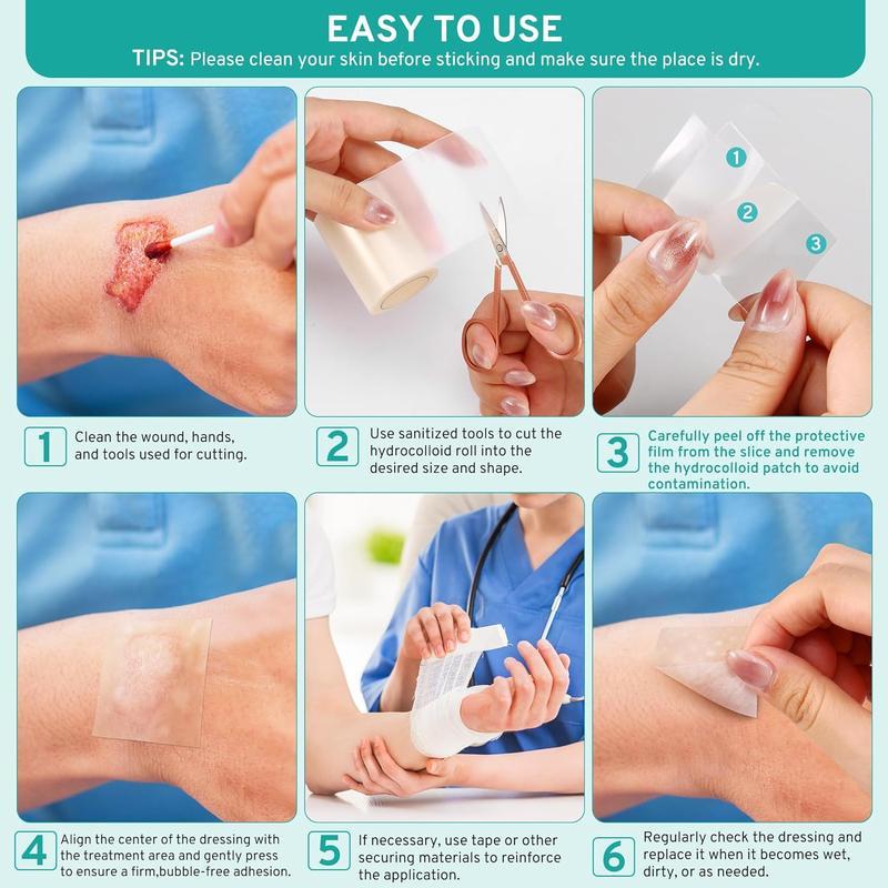 Upadated hydrocolloid Bandages,2in*12ft Hydrocolloid Roll for Wound Care,Medical-Grade Hydrocolloid Patch Bandages with Self-Adhesive, Flexible & Waterproof DIY Size & Shape (2in*12ft)