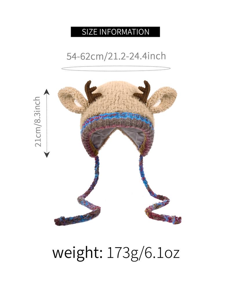 Original design Festive Christmas Antler Hat (It can be used，A hat has multiple uses.)Knitted Ear Protection Windproof Warm Hat Suitable for the family It can be worn by adults , without limiting the circumference of the head，for Thanksgiving & Christmas。