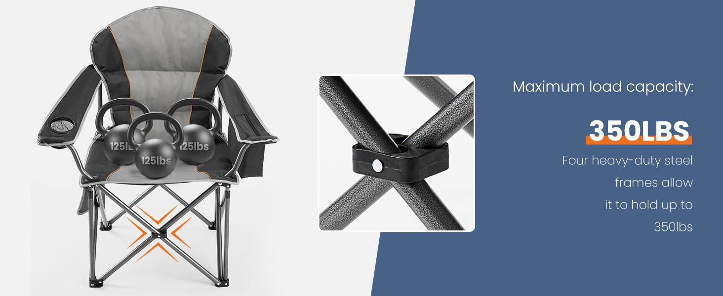 Folding Camping Chairs, Outdoor Collapsible Padded Chairs with Cup Holder Cooler Bag, Heavy Duty Portable Camping Chair for Garden Beach Fishing Sports