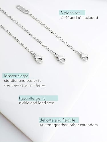18k Gold Plated Necklace Extenders Delicate Necklace Extender Chain Set for Women 3 Piece Set, Extensions 2", 4", 6" Inches Hypoallergenic in Gold, Rose Gold, or Silver