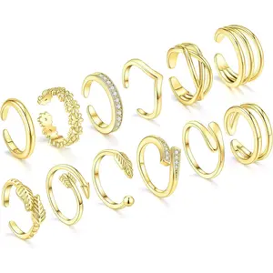 12Pcs/8Pcs Summer Beach Toe Rings Gold Silver Adjustable Hypoallergenic Non-tarnish Stackable Fashion Jewelry