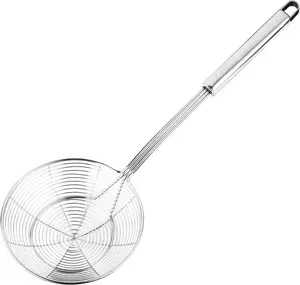 Solid Stainless Steel Spider Strainer Skimmer Ladle for Cooking and Frying, Kitchen Utensils Wire Strainer Pasta Spoon, 5.4 Inch