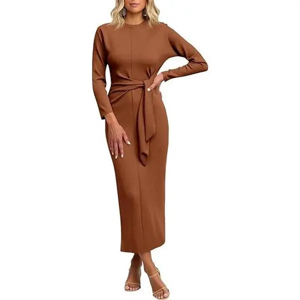 Cicy Bell Women’s Long Sleeve Maxi Dress Bodycon Tie Waist Fall Elegant Crew Neck Cocktail Party Dress Cicy Bell Women’s Long Sleeve Maxi Dress Bodycon Tie Waist Fall Elegant Crew Neck Cocktail Party Dress