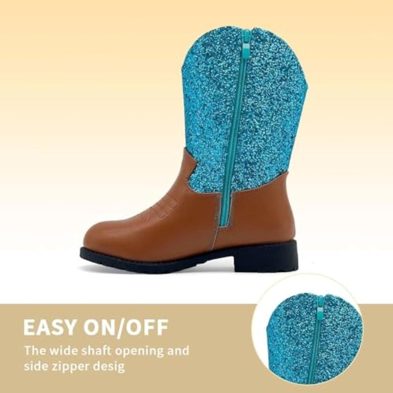 Kids Cowboy Boots for Boys Girls, Western Boots Embroidered Faux Leather Cowgirl Wide Width Ankle Boot Round Toe Mid Calf Riding Shoes for Little Big Kid