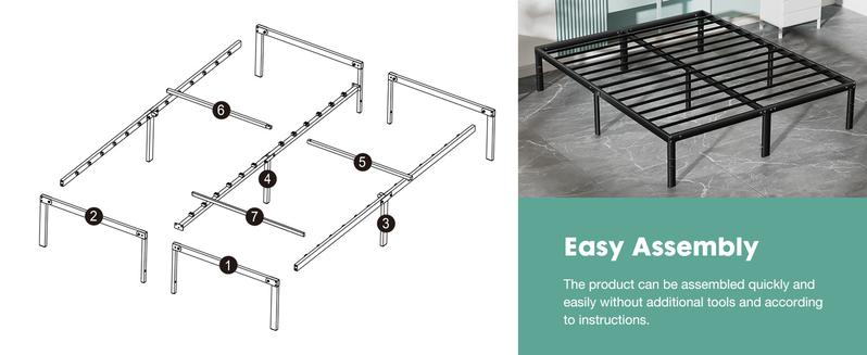 Black Full Size Metal Platform Bed Frame with Steel Slat Support, No Box Spring Needed, Easy Assembly, Modern Furniture