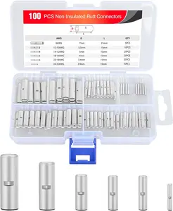 Nilight 100PCS Non Insulated Butt Connectors Kit AWG 24-8 Uninsulated Crimp Butt Connectors Pure Copper Tin Coated Crimp Butt Terminals for Motorcycle Motorbike Car Truck Boats