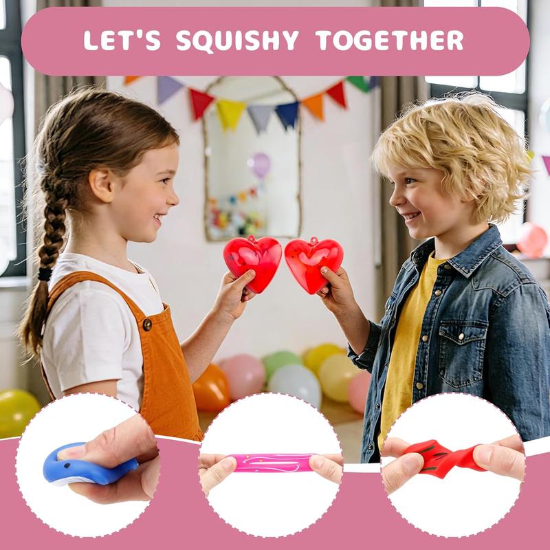 30 Pack Kawaii Mochi Squishy Party Favors – Valentine’s Day Mochi Squishy Gift Set with Cards, Heart Case Squishies for Kids Valentine Day Gift Exchange, Classroom Prizes & Party Favors