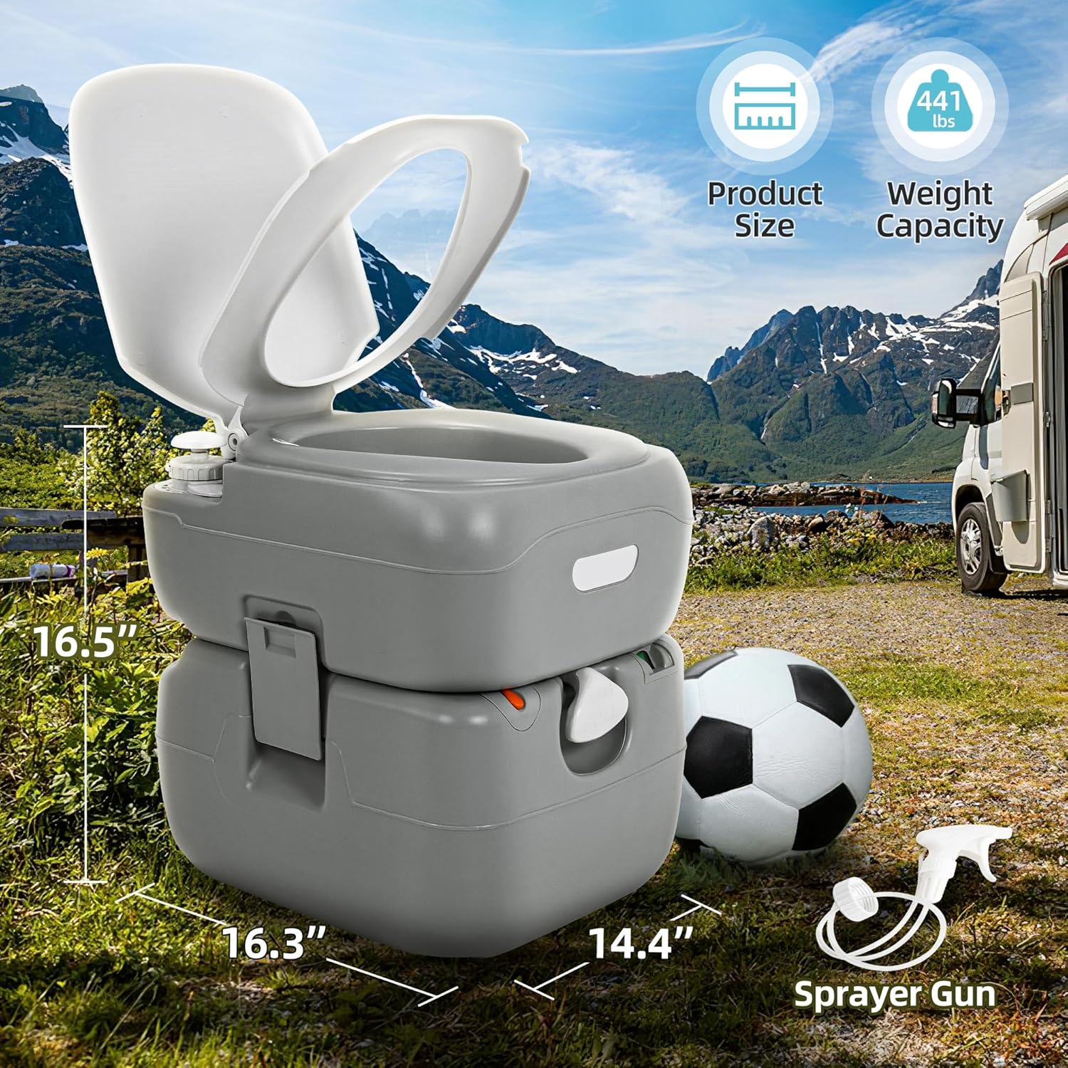 YITAMOTOR Portable Toilet 5.8 Gallon Camping Porta Potty with Sprayer & Handbag RV Toilet with Handle Pump Level Indicator for Motorhome Travel Car Boat Indoors & Outdoors