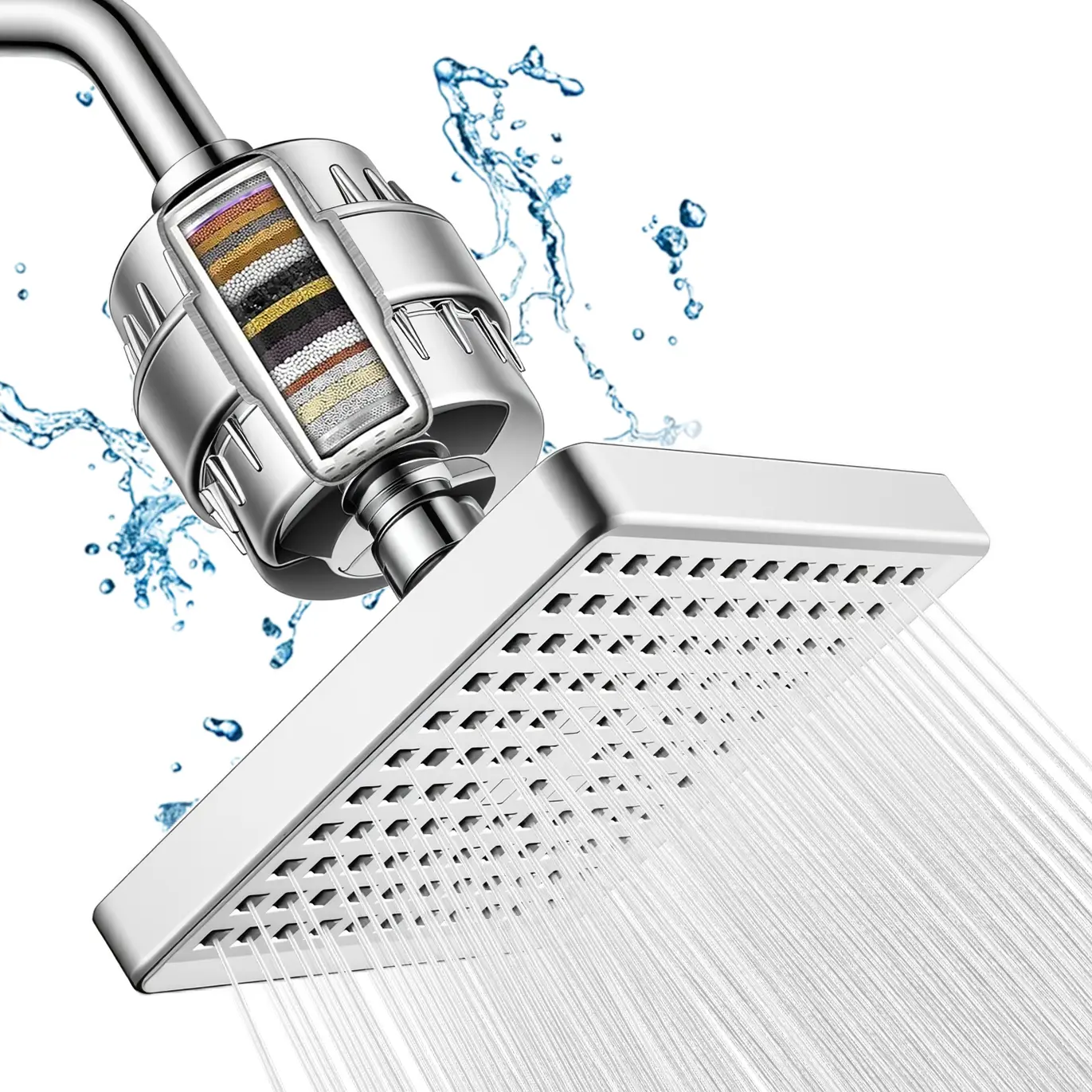 6-inch square Filtered Shower Head Set 20 Stage Shower Filter-luxury polished chrome high-pressure shower head filter, which can reduce chlorine and heavy metals