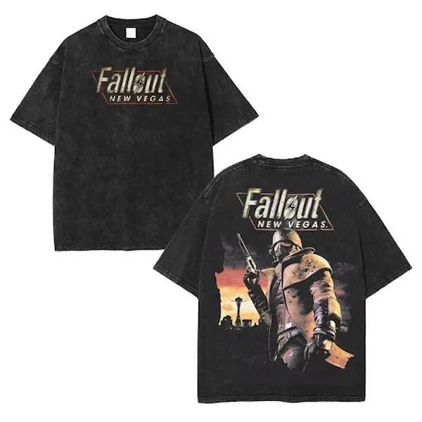 Retro Style Fallout New Vegas - Vintage Y2K Video Game Long Sleeve Washed T-Shirt - 100% Cotton Heavyweight Shirt - Grunge Streetwear Aesthetic Tee Casual Comfort