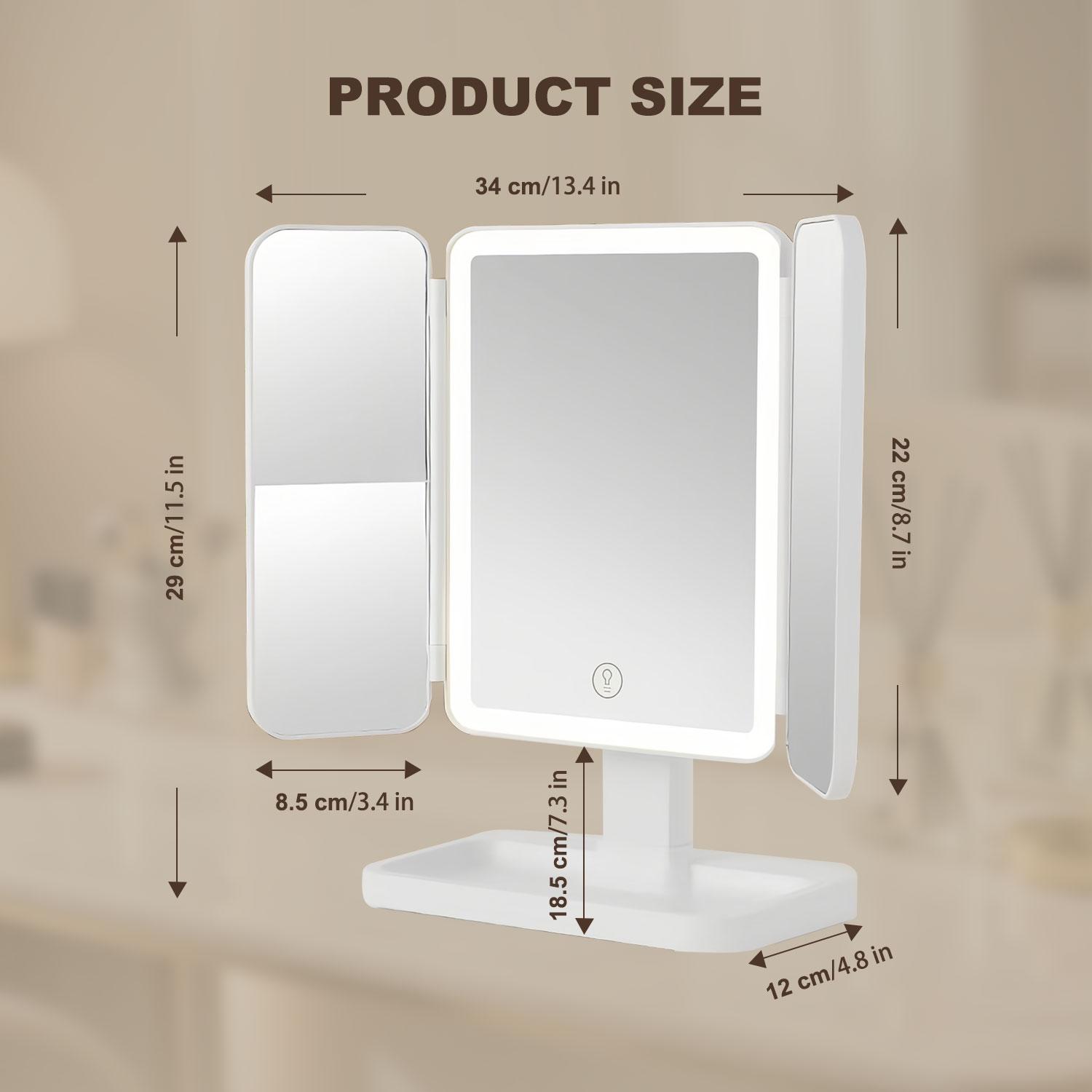 Foldable LED Makeup Mirror with 3 Light Modes(White/Warm/Natural Light),2X/3X Magnification,Adjustable Brightness Dimmable Touch Control,360° Rotating,Gift Box,Perfect Gift for Her, Portable Foldable LED Makeup Mirror with 3 Light Modes(White/Warm/Natural Light),2X/3X Magnification,Adjustable Brightness Dimmable Touch Control,360° Rotating,Gift Box,Perfect Gift for Her, Portable