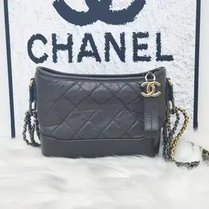 Pre-owned CHANEL Cowhide Shoulder Bags GABRIELLE Small Dark Gray Calfskin Diamond Quilted Hobo Shoulder Bag