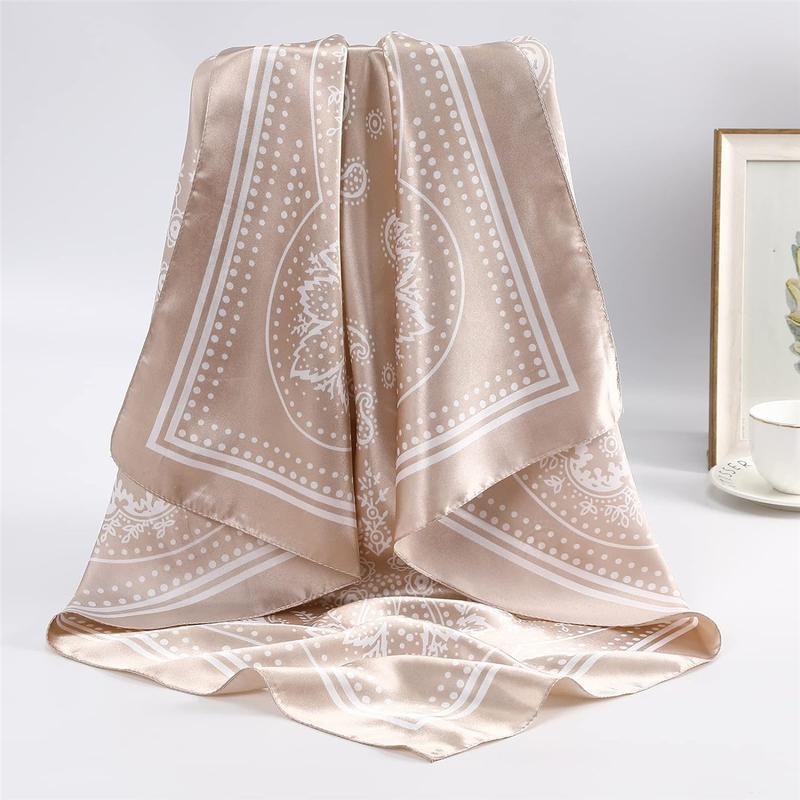 4PCS/Set 35'' Printed Square Head Scarf Neck Scarves for Women Silk Like Hair Kerchief Bandanas Neck Scarf Sleeping Head Wraps Hair Band Headscarf Female Hair Accessories