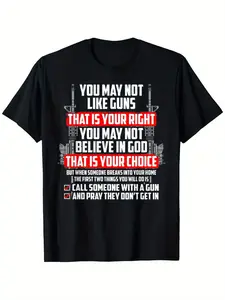 Men'S American Flag T-Shirt Featuring a Strong Quote about The Right to Bear Arms And a Rifle Graphic, Designed in Black with Red And White Text. This Loose-Fitting Crew Neck Tee Is Perfect for 2A Advocates And Makes a Great Father'S Day Gift. It'S