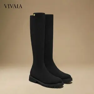 VIVAIA Women Round-Toe Stretchy Wool Knee-High Boots, Wide Calf Friendly, Fashionable and Stylish Boots, Water Repellent Travel Boots, Winter Boots, Knee High Fash high top boot riding Boots (Filipa)