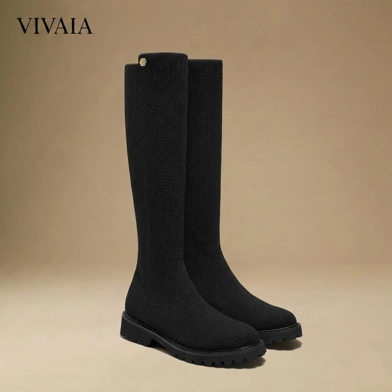 VIVAIA Women Round-Toe Stretchy Wool Knee-High Boots, Wide Calf Friendly, Fashionable and Stylish Boots, Water Repellent Travel Boots, Winter Boots, Knee High Fash high top boot riding Boots (Filipa)