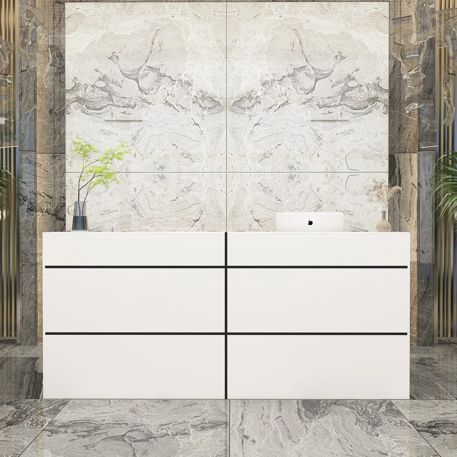 FUFU&GAGA Front Desk Reception Counter with 2 Lockers & Adjustable Shelves, Reception Desk Retail Counter, for Salon Lobby Reception Room
