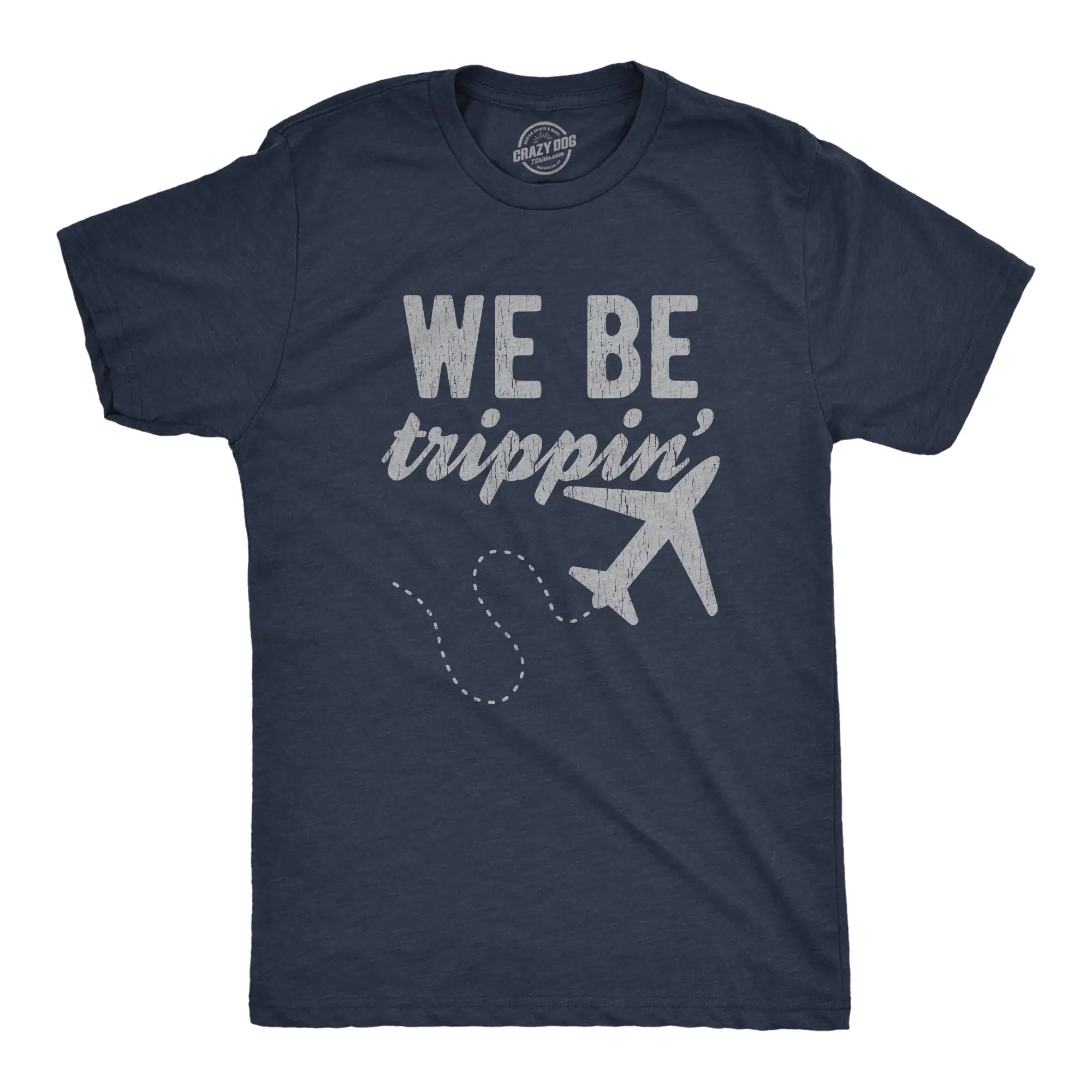 Mens We Be Trippin T Shirt Cool Travel Vacation Adventure Airplane Graphic Novelty Tee Mens Funny T Shirts Cool Vintage Fashion T-Shirt Gift Classic Menswear Funny Summer Short Sleeve Novelty Tees for Guys Navy