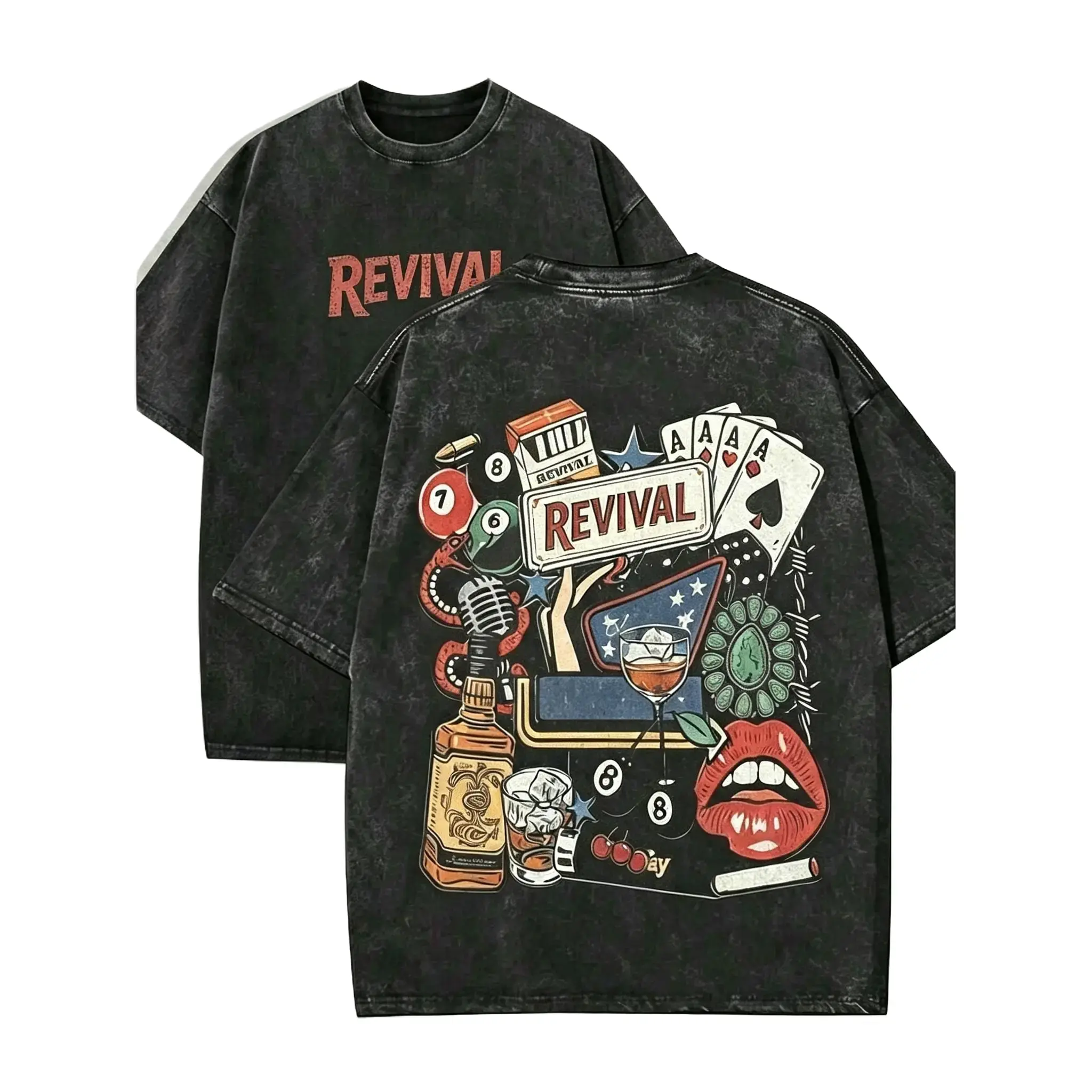 Men's 100% Cotton Distressed Look Vintage Graphic Tee - Crew Neck Short Sleeve Casual Top with Retro Music Collage Print, Ideal Sports & Outdoor Daily Gift (Graphic Tees, Men's T Shirts Included)