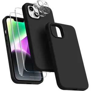 Entronix Case Silicone Case for iPhone 15 Plus, 5 in 1 Bundle with 2 Clear Tempered Glass & 2 Camera Lens Protectors - Protective Cover