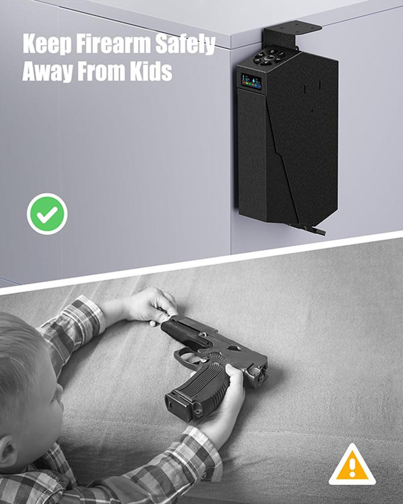 Mounted Gun Safe,California DOJ Certified Handgun Safe, Auto Open Lid Smart Pistol Safe with Biometric Fingerprint or Keypad Lock safe metal