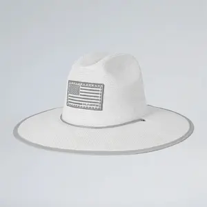 Soul of Adventure White Ghost American Flag Straw Hat for Sun Protection and Outdoor Use