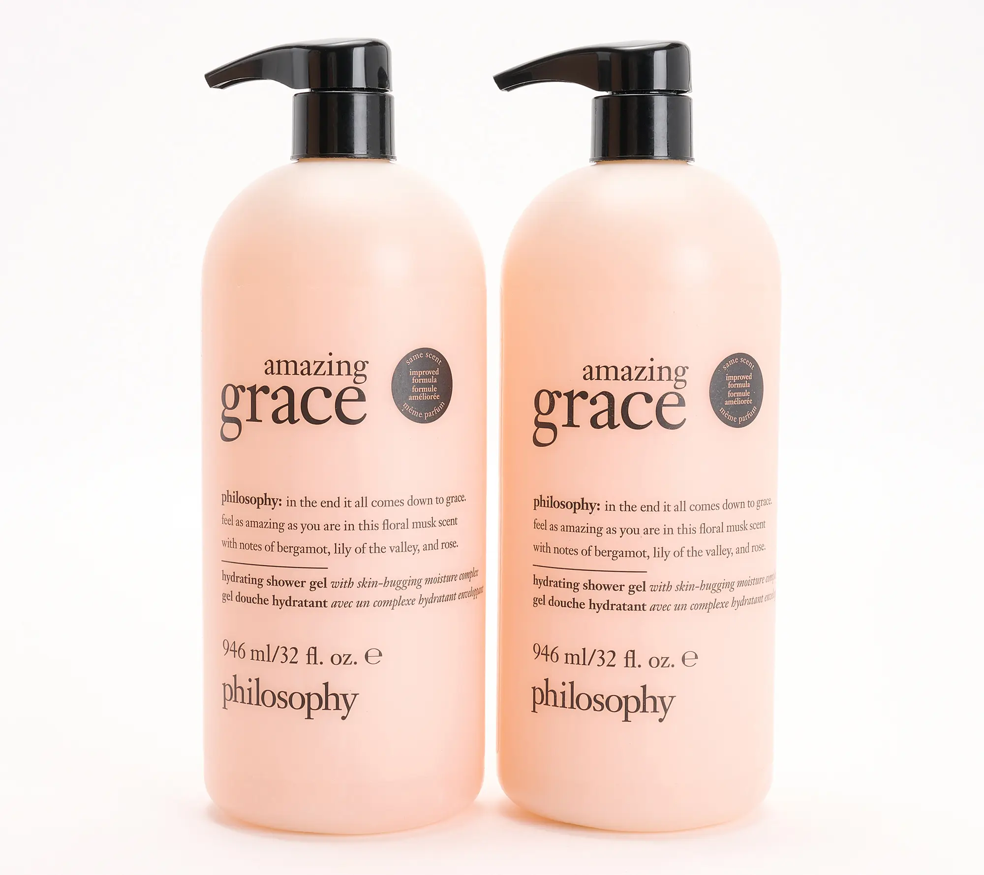 Philosophy Supersize Grace & Love Shower Gel 32oz Duo - Hydrating Moisturizing Floral Body Care with Amazing Grace & Pure Grace Scents