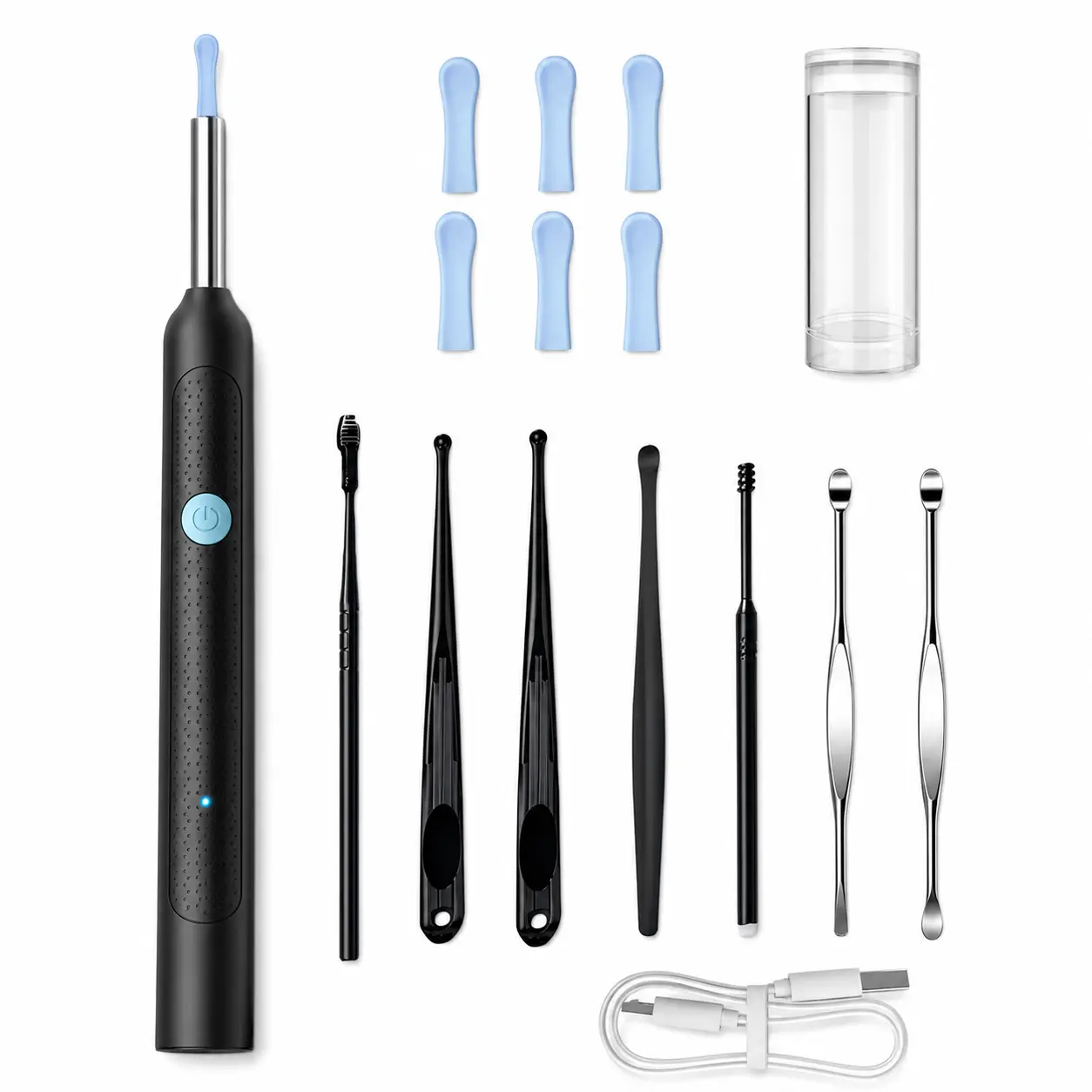 Portable Type-C Rechargeable Ear Wax Removal Kit with Light HD Camera Perfect Gift for Men and Women Ideal Mother's Day Gifts for Mom Family Thanksgiving Christmas Gift Set Flashlight Ear Care Box