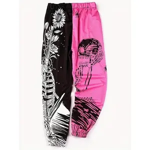 [Colorblock Graphic Print Joggers] High Waist Colorblock Graphic Print Joggers - Women's Bohemian Hippie Yoga Pants, Polyester,