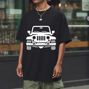 Men's short sleeved T-shirt Jeep Front View Solid color creative printed short sleeved top fashion men's wear