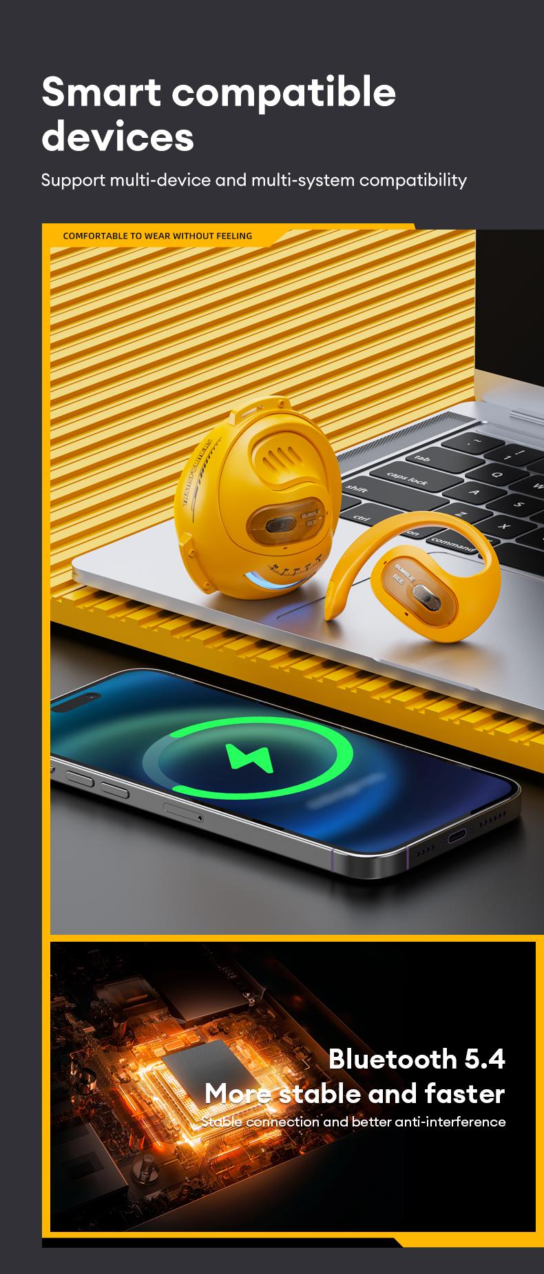 【US Local Shipping】Transformers TF-T07 Wireless Earbuds Bluetooth 5.4 Wireless Open Free Ear Gaming Headphones IPX5 Waterproof Noise Cancelling Running Sport Wireless Bluetooth Earbuds with Mic and Earhooks Compatible For Android/iOS