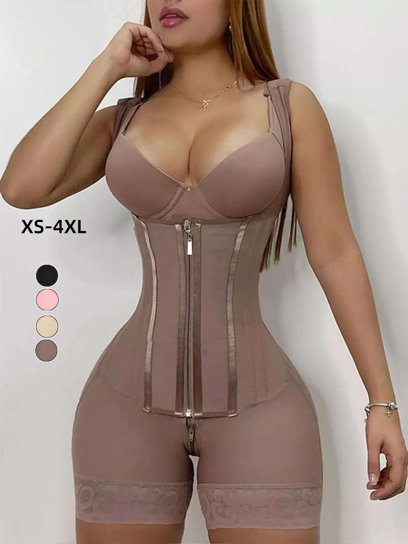 Colombian Faja Women's Compression Body Shapewear Bodysuit, BBL Fajas, Zipper Front, Push-Up Design, Adjustable, Postpartum Recovery, Versatile Use, All-Season Wear
