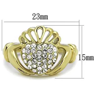ETERNAL SPARKLES Women's Silver Claddagh Celtic Irish Fashion Comfort Statement Love Ring - Pave CZ Gold