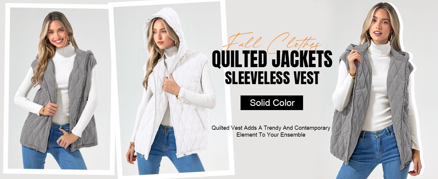 PrettyGarden Women's Quilted Vest Casual Sleeveless Hooded Zip Up Diamond pattern Jacket With Pockets Winter Coat Outerwear Minimalist Top
