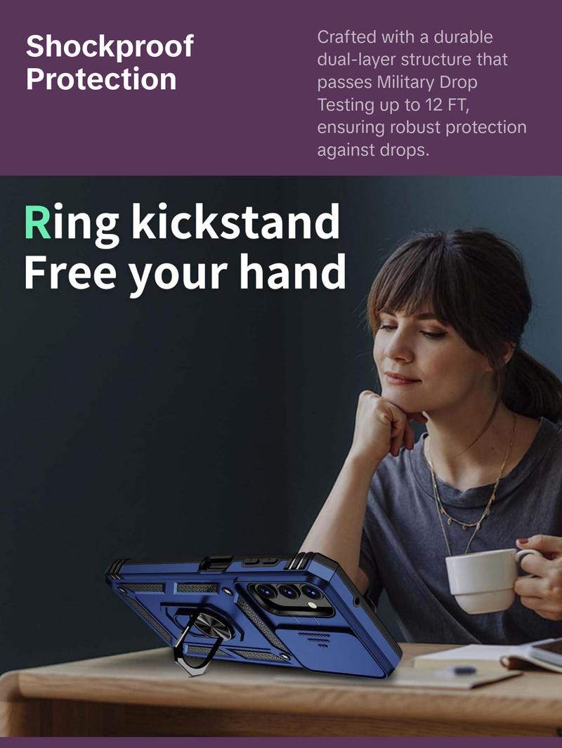 For Samsung Galaxy A13 5G Case, Galaxy A13 5G Phone Case,Slide Camera Cover HD Screen Protector Military Grade Magnetic Ring Holder Shockproof Kickstand Protective Case, Navy Blue Vinve