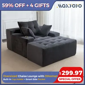 MAXYOYO Oversized Chaise Lounge Sofa, Upholstered Lounge Chair with 3 Pillows Indoor, Tufted Boneless Sofa Couch with Ottoman, Deep Seat Sleeper Chair for Living Room, Bedroom, No Assembly
