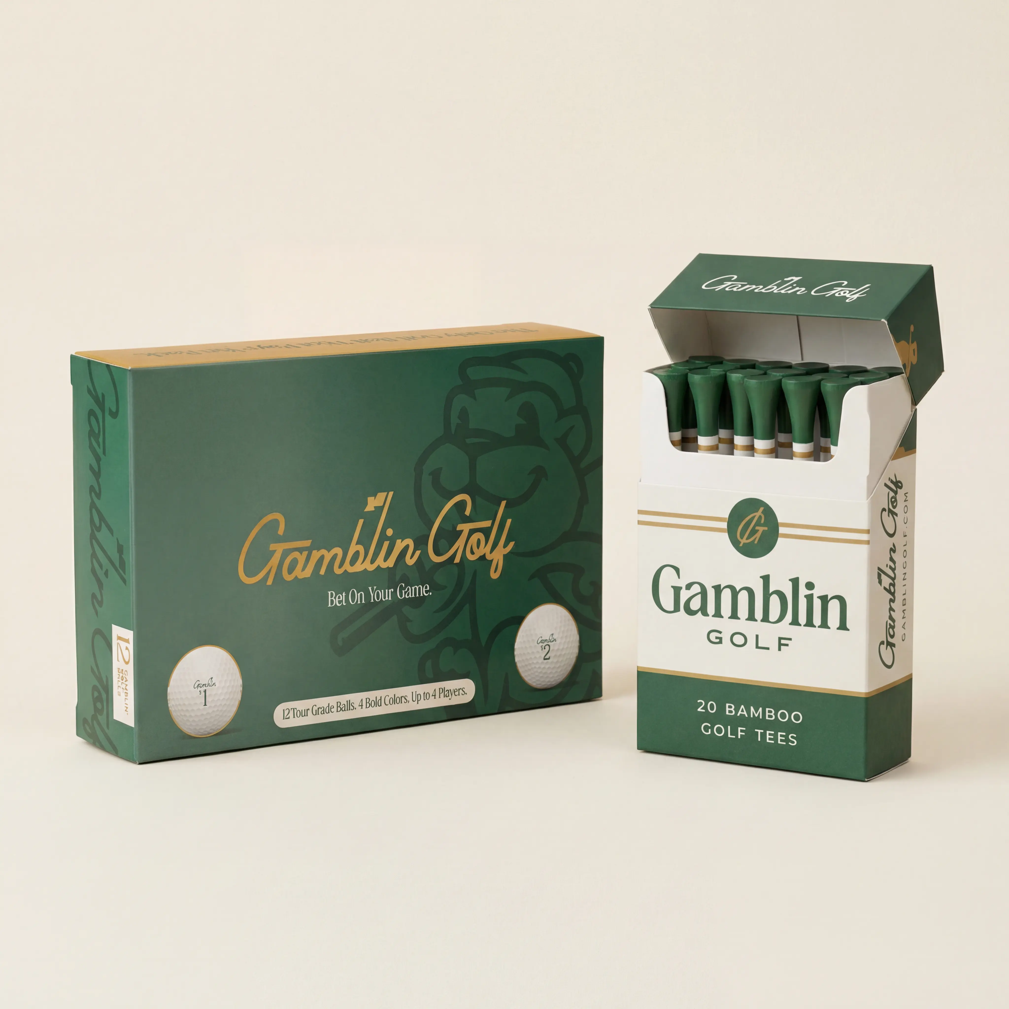 Gamblin Men's Golf Gear Gentleman's Premium Gift Bundle - 12 Iconic Game Balls, 20 Ultra-Durable Bamboo Tees in Vintage Cigarette-Style Box, Bachelor Party Accessory