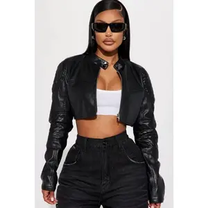 Biker Club Faux Leather Jacket - Black F