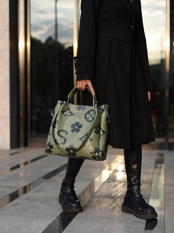 Women's Fashionable Floral Embossed Handbag Set, Including Large Capacity Handbag & Crossbody Bag, Trendy Versatile Daily Commuting Bag Set