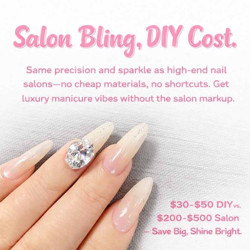Pink Rhinestone Ball Press-On Nails | Reusable, Easy On & Off, DIY at Home, Includes Tool Kit