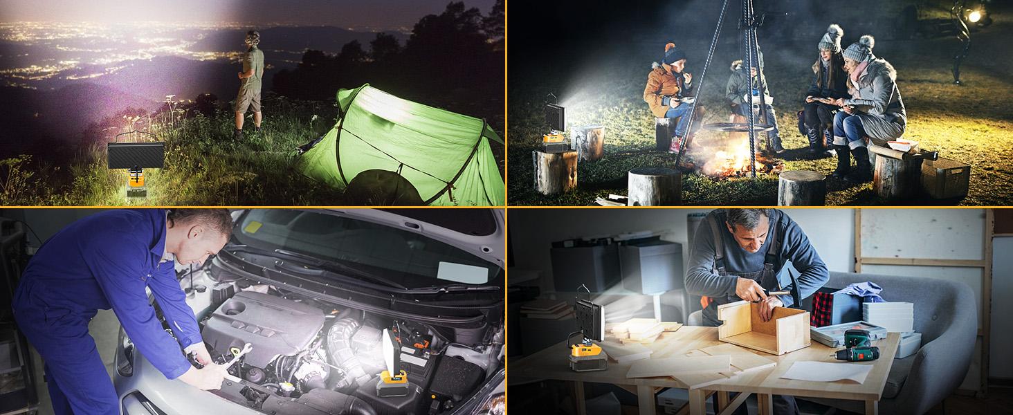 LED Work Light Compatible with Dewalt,【Battery NOT Included】, 100W 7000LM 7" Flood Battery Light, Cordless LED Flashlights with USB & Type-C & Low Voltage Protection & 140° Pivoting Head for Emergency & Job Site