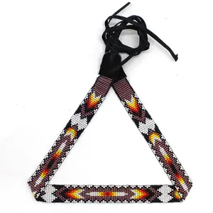 Handmade Czech Seed Bead Adjustable Hat Band – Western Brown Hatband with Fire Color