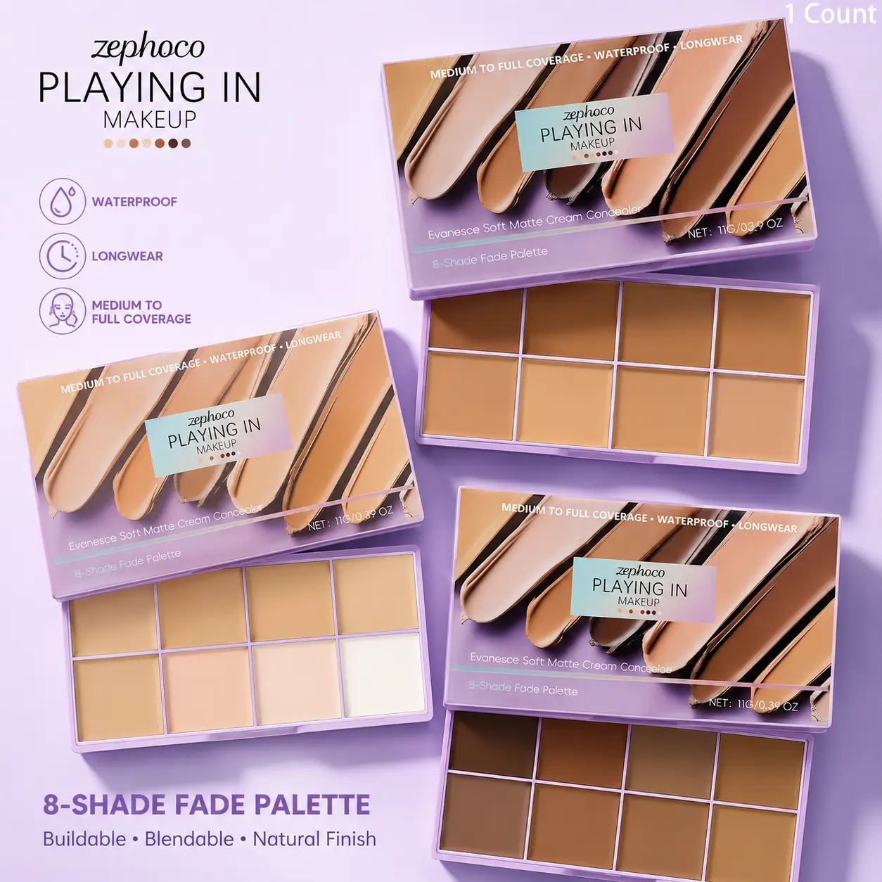 8-Color Concealer Palette, High Coverage Cream for Blemishes & Dark Circles, Long-Lasting Corrector & Contour with a Soft Matte Finish for Adults, 0.39 oz, Evening Makeup, Solid, Assorted Shades Concealer & Foundation, Cream Solid, Hydrating, Blend