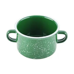 SSUEIM Retro Korean AROUND Ceramic Cereal Bowl Mug 470ml Deep Green, Vintage Mini Double Ear Handle Breakfast Cup