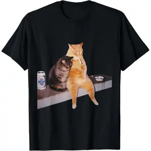 Cat Meme Cat Smoking Cigarette Casual Short Sleeve Cotton T-Shirt ,,,Unisex Crewneck T-shirt for Men And Women,Unisex Crewneck T-shirt for Men And Women